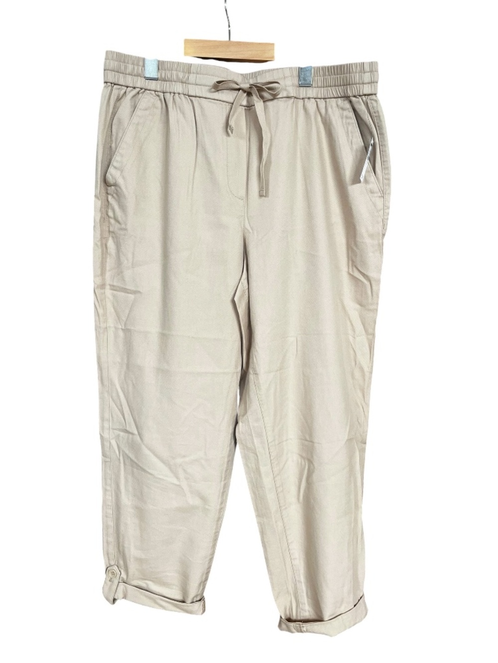 NWT Talbots Tan Cotton Blend Drawstring Rolled Cuff Pull On Ankle Pants Size L